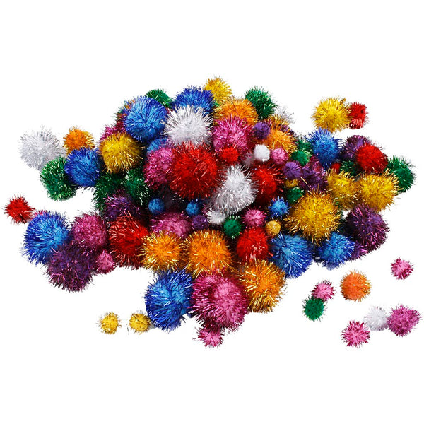 Pomponer, diam. 15-40 mm, glitter, stærke farver, 62 g/ 1 pk.