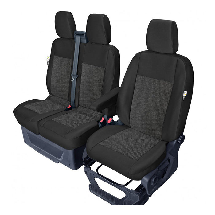 Sædeovertræk 1+2 til Ford Transit Custom 2012-2023 - skræddersyet pasform, sort/grå - Kegel