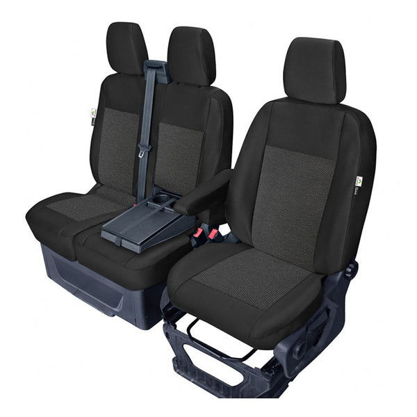 Sædeovertræk 1+2 til Ford Transit Custom 2012-2023 - skræddersyet pasform, sort/grå - Kegel