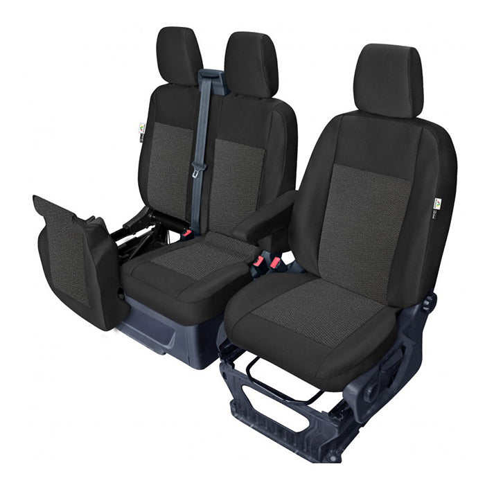 Sædeovertræk 1+2 til Ford Transit Custom 2012-2023 - skræddersyet pasform, sort/grå - Kegel