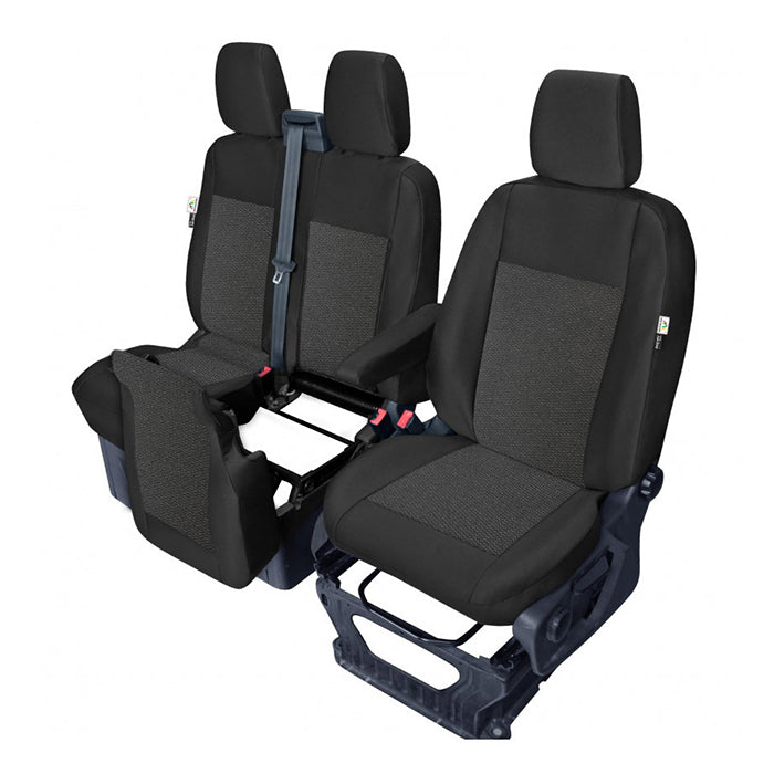 Sædeovertræk 1+2 til Ford Transit Custom 2012-2023 - skræddersyet pasform, sort/grå - Kegel