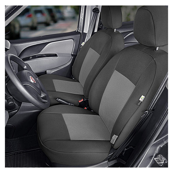 Sædeovertræk 1+1 til Fiat Doblo IV (2015-) skræddersyet, vaskbart, sort/grå - Kegel