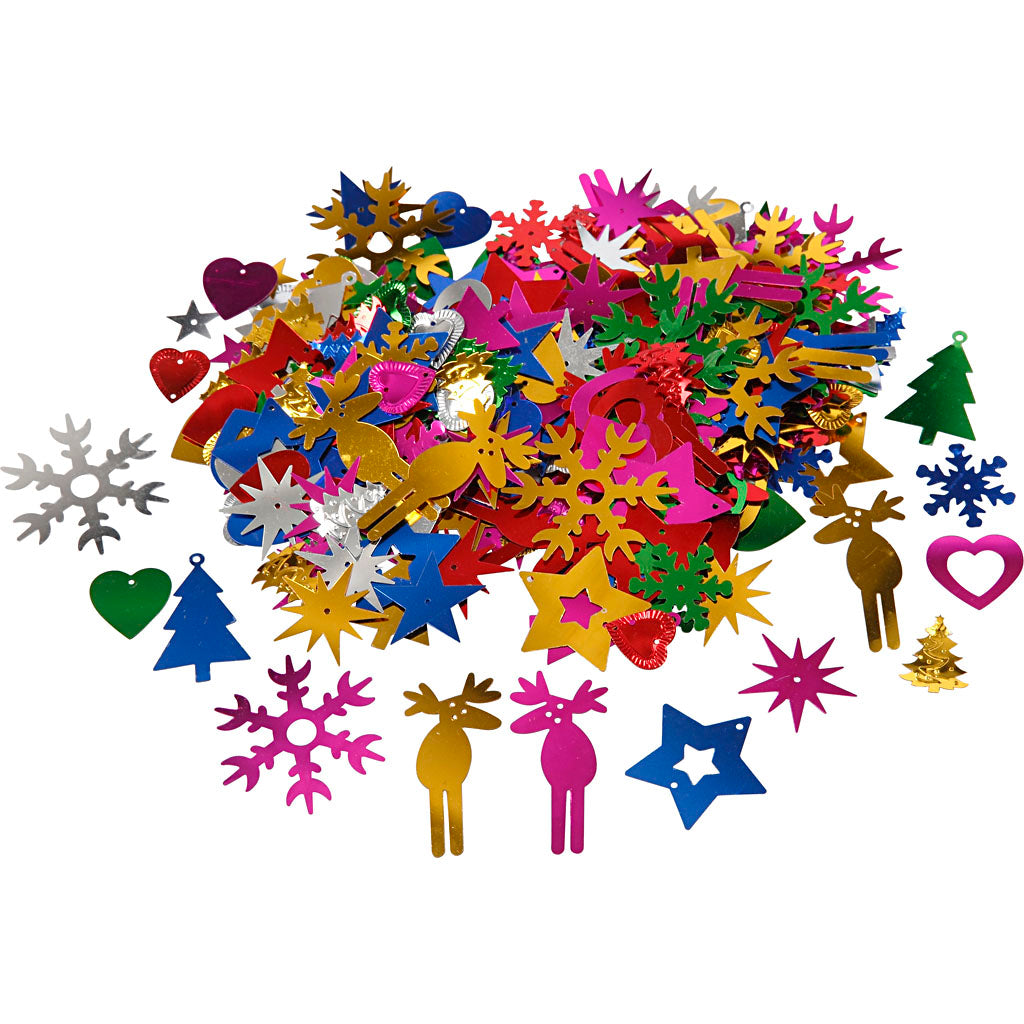 Pailletter, str. 8-50 mm, stærke farver, 35 g/ 1 pk.