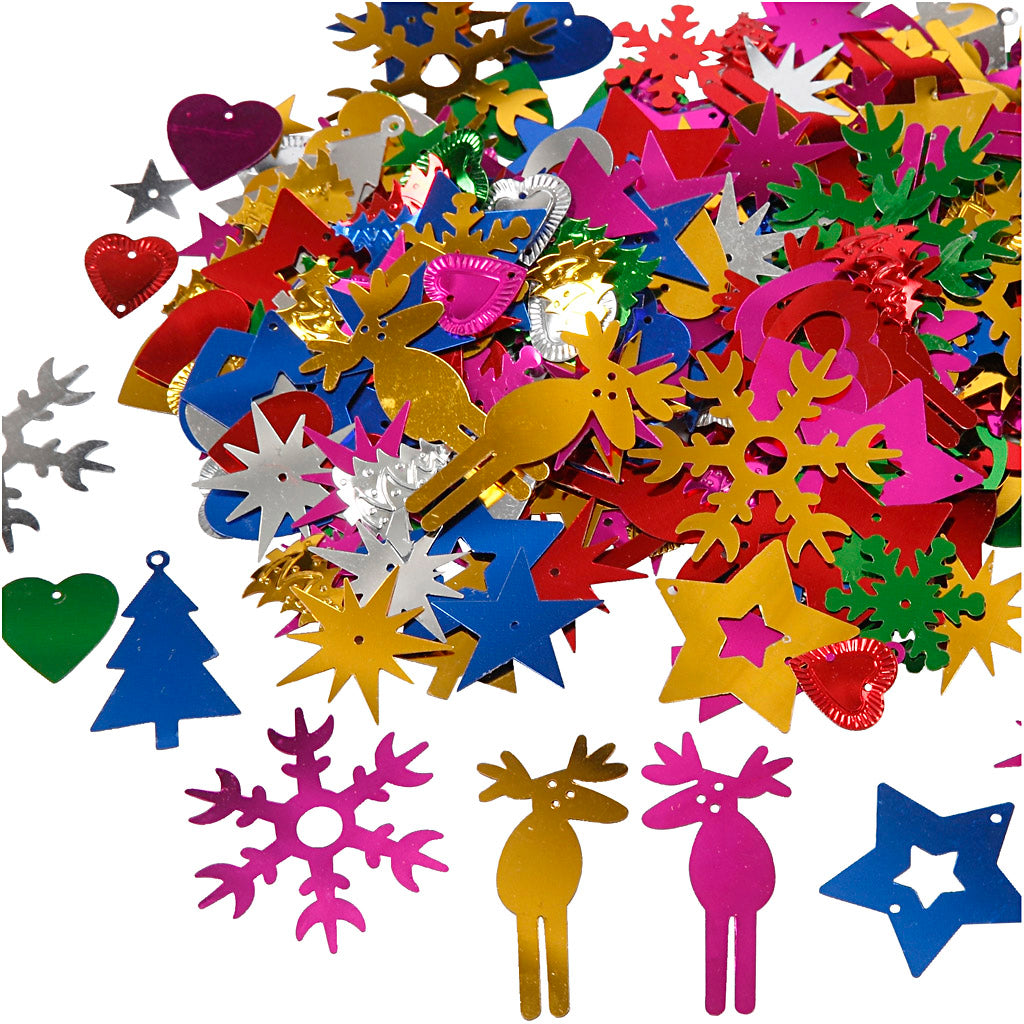 Pailletter, str. 8-50 mm, stærke farver, 35 g/ 1 pk.