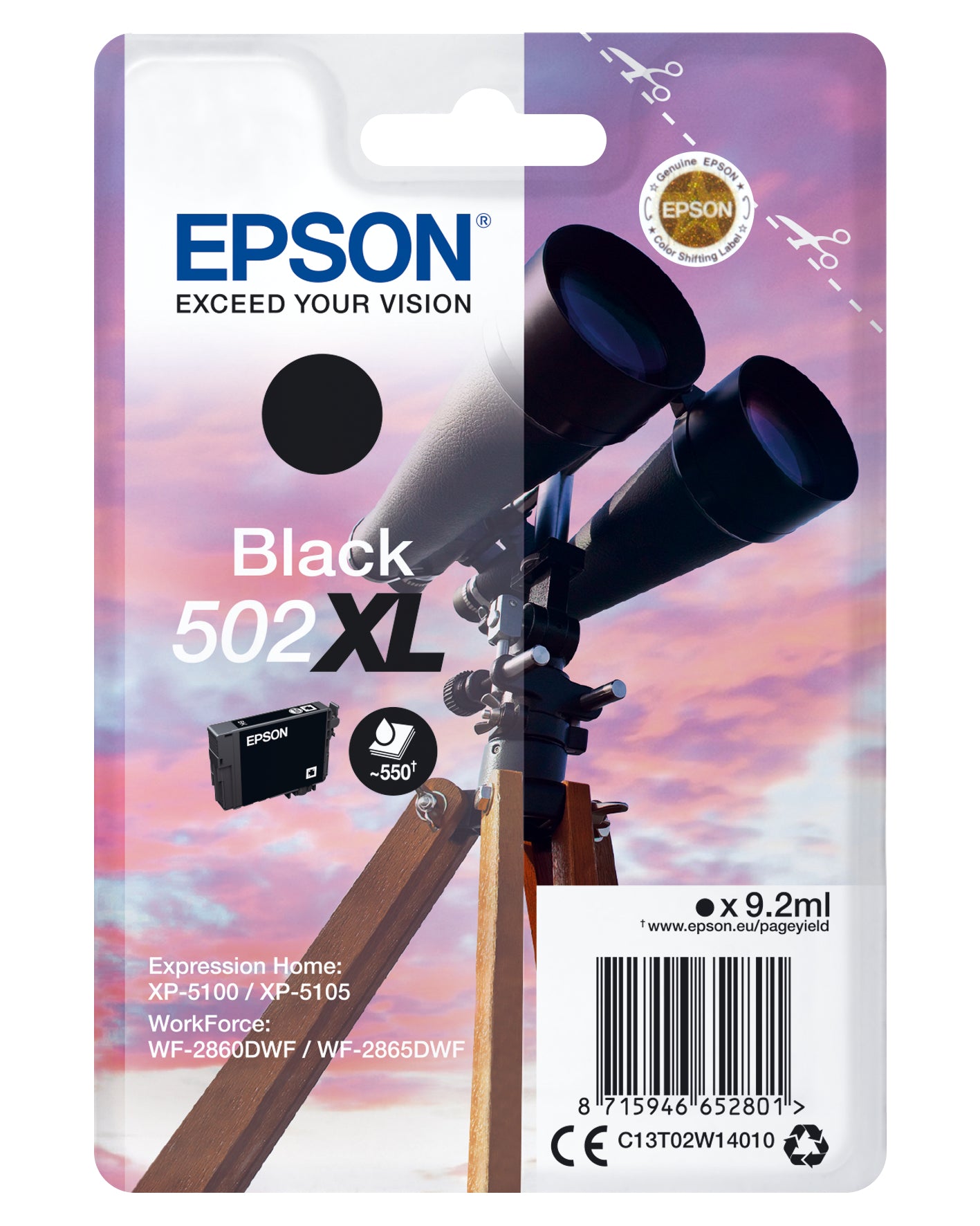 Epson 502XL Sort 550 sider Blæk C13T02W14010