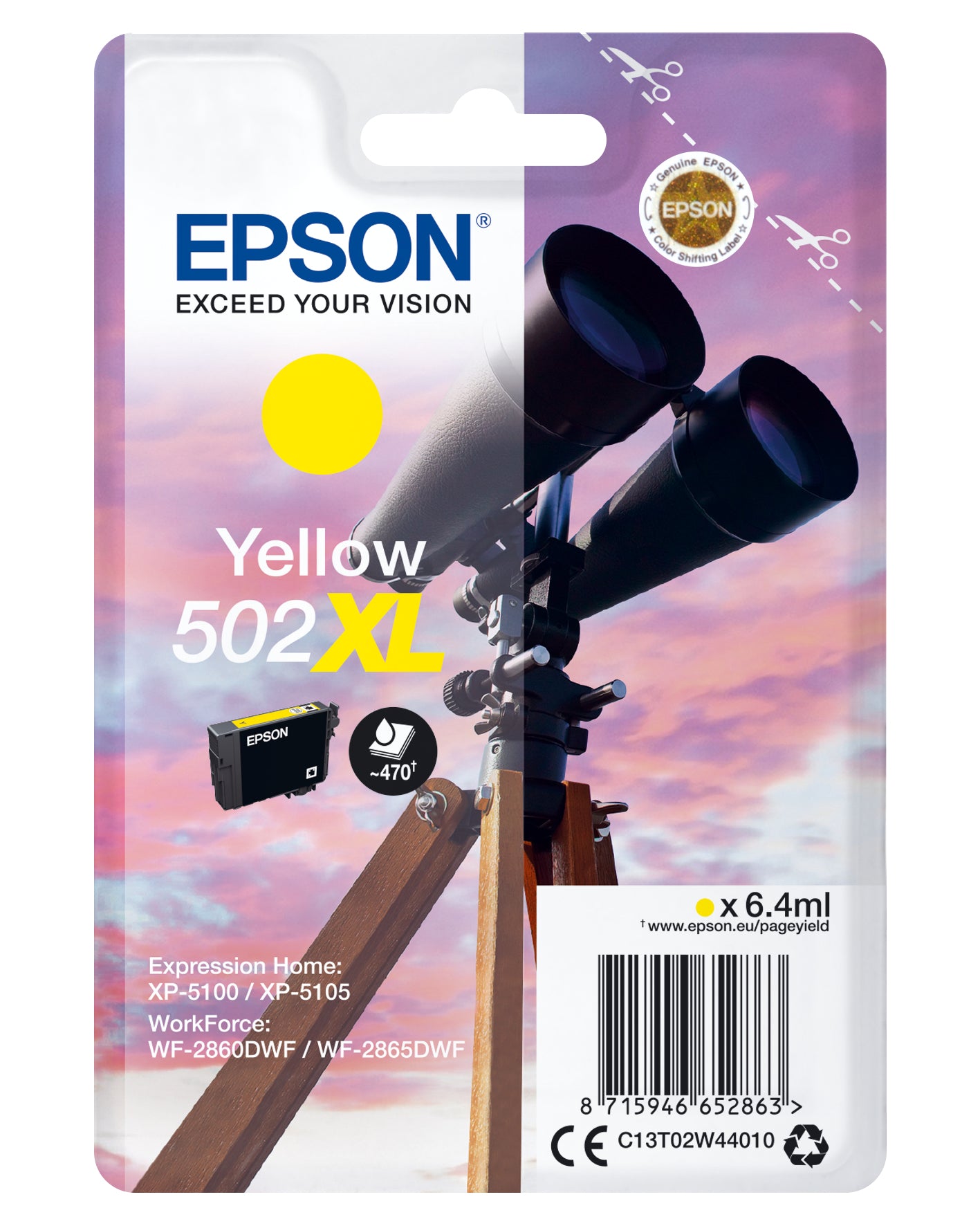Epson 502XL Gul 470 sider Blæk C13T02W44010