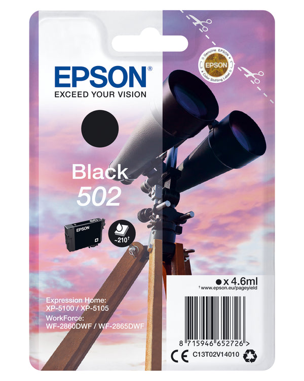 Epson 502 Sort 210 sider Blæk C13T02V14010