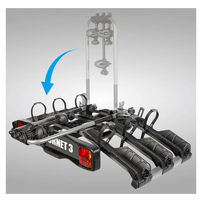 Cykelholder til 3 cykler (op til 2 elcykler, 13-pols) - værktøjsfri, anti-svaj, passer 50 mm anhængertræk - BuzzRack