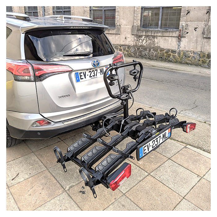 Cykelholder til 3 el-cykler - Scorpion Pro anhængertræk, robust montage, Buzzrack