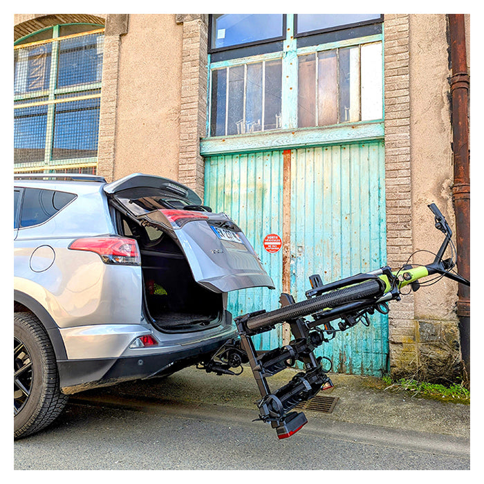 Cykelholder til 3 el-cykler - Scorpion Pro anhængertræk, robust montage, Buzzrack