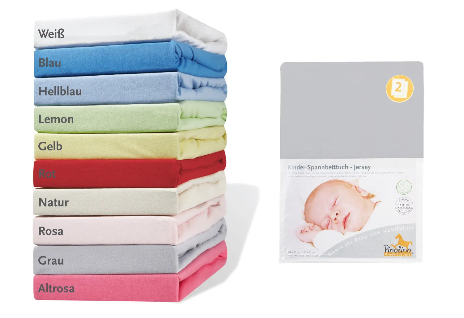 Pinolino Stræklagen Til Baby Og Juniorseng 2 Stk. Jersey – Jersey, Grå – Børneudstyr - Sove - Sengelinned og himmel