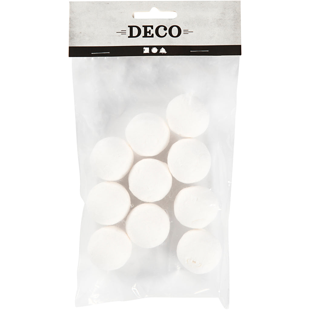 Vatkugler, diam. 30 mm, hvid, 10 stk./ 1 pk.