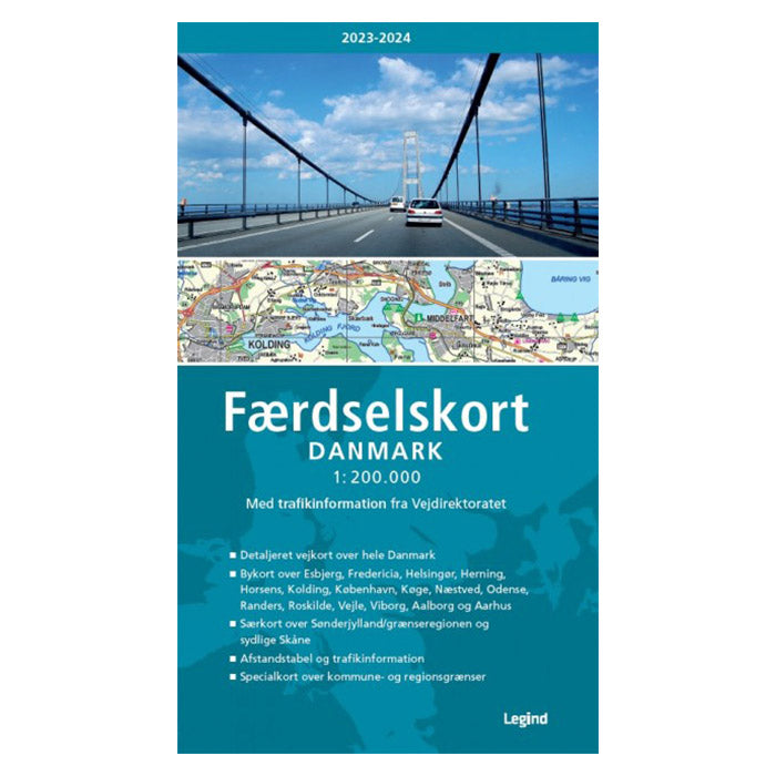Vejkort 1:200.000 - Danmarks Kortbog 2024-2025 med bykort og trafikinformation - Netlager