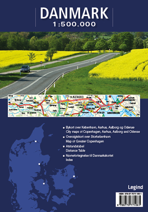 Fold ud-kort Danmark med bykort og afstandstabel - Netlager