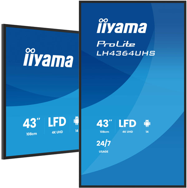 iiyama LH4364UHS-B1AG skilte display Digital fladpaneldisplay 109,2 cm (43) LED Wi-Fi 500 cd/m² 4K Ultra HD Sort Android 24/7