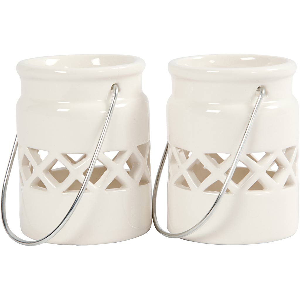 Lanterne, H: 8 cm, diam. 6,2 cm, hvid, 6 stk./ 1 pk.