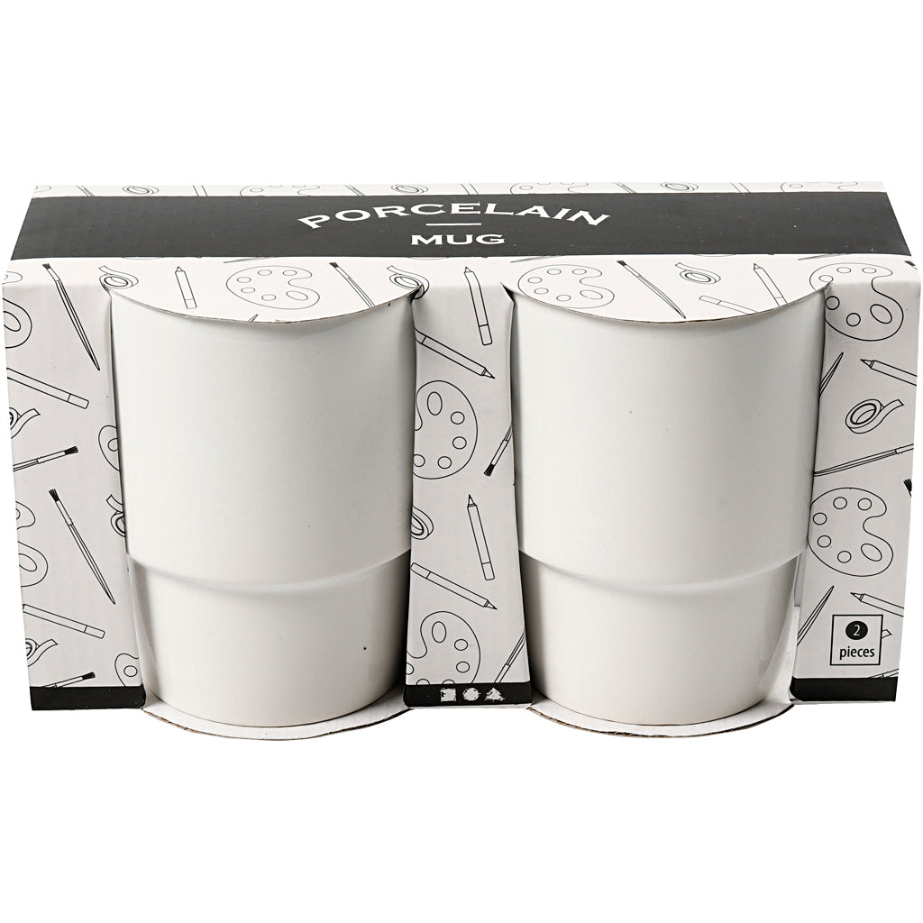 Krus, H: 11 cm, diam. 8,5 cm, hvid, 2 stk./ 1 pk.