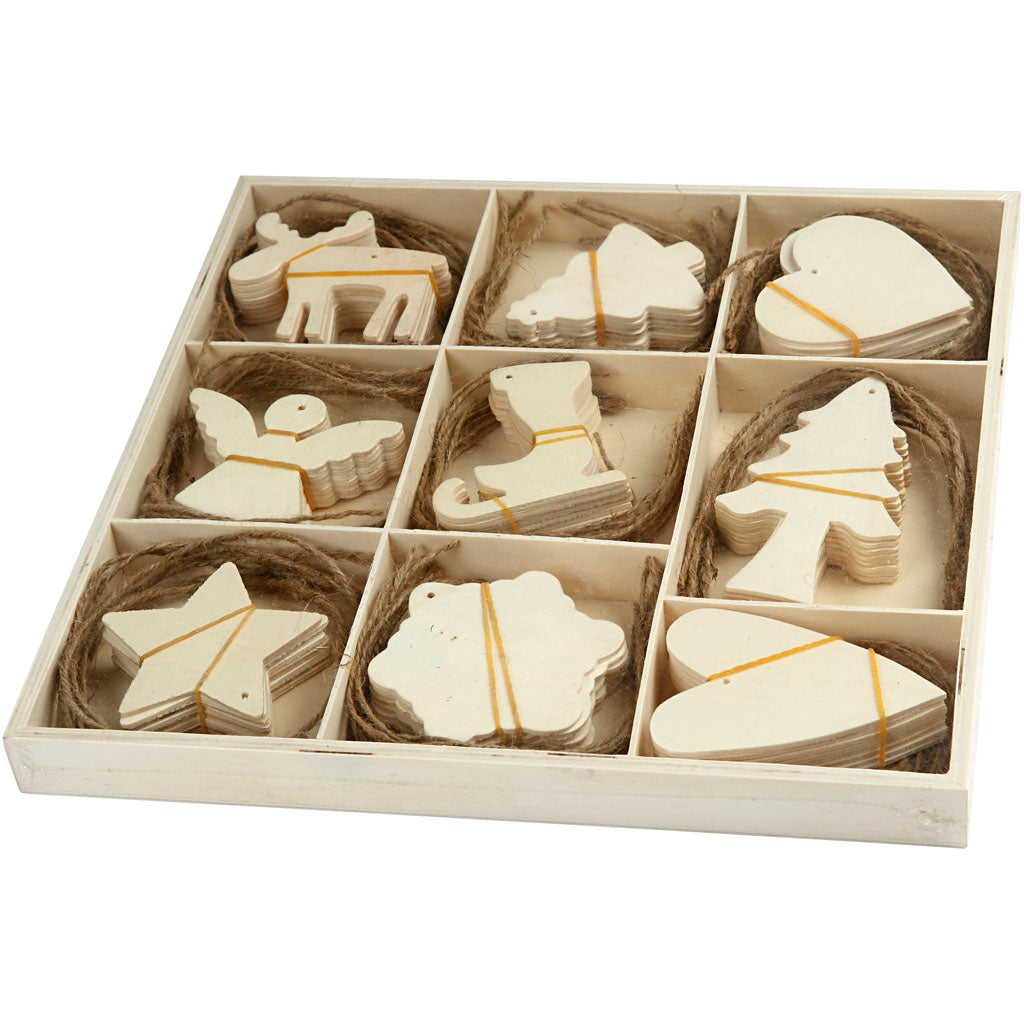 Træophæng, jul, str. 7-8 cm, 72 stk./ 1 pk.