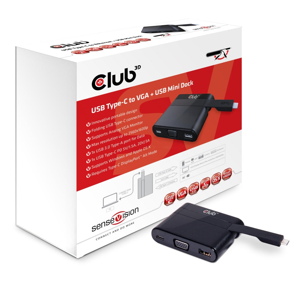 Club 3D CSV-1532 USB-C 3.1 Gen 1 VGA Mini Dock Sort