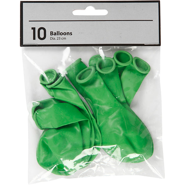 Balloner, runde, diam. 23 cm, grøn, 10 stk./ 1 pk.