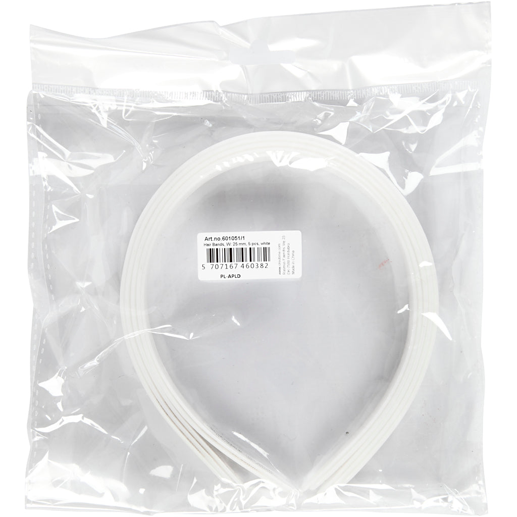 Hårbøjle, B: 25 mm, hvid, 5 stk./ 1 pk.