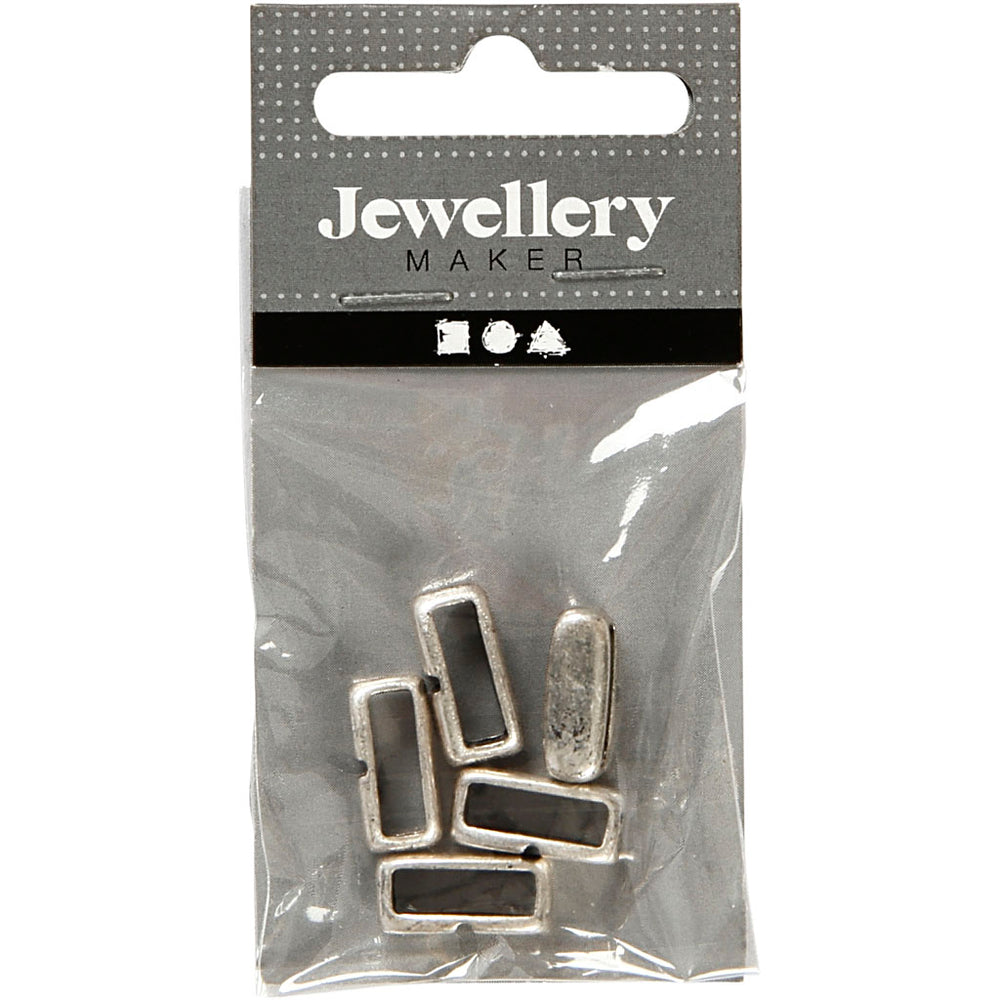 Ledperle, str. 6x14 mm, hulstr. 10x3 mm, antik sølv, 5 stk./ 1 pk.
