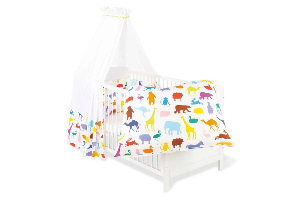 Pinolino Tekstil Udstyr til Tremme-/Babyseng (4 dele), Happy Zoo