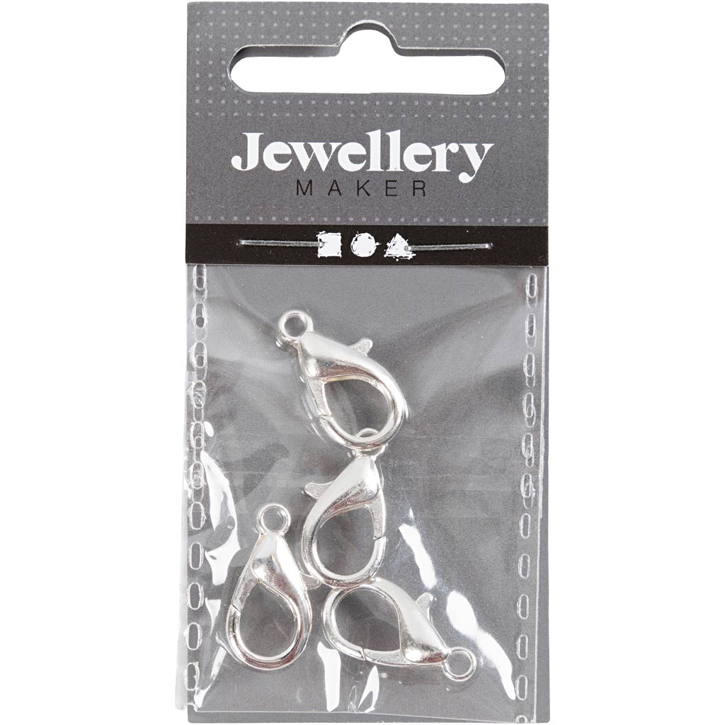 Karabinhage, L: 18 mm, forsølvet, 4 stk./ 1 pk.