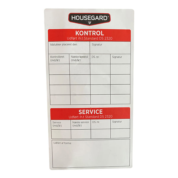 Kontrolmærkat til ildslukkere - universelt kontrolskema, 14,5x7,8 cm - Housegard