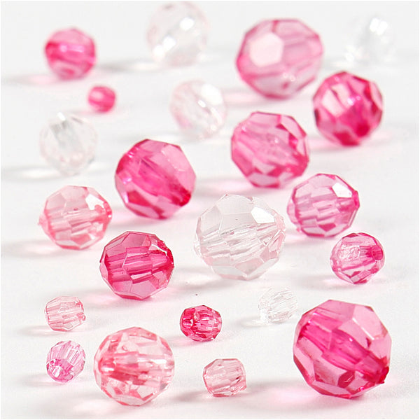 Facetperler, str. 4-12 mm, hulstr. 1-2,5 mm, pink (081), 250 g/ 1 pk.