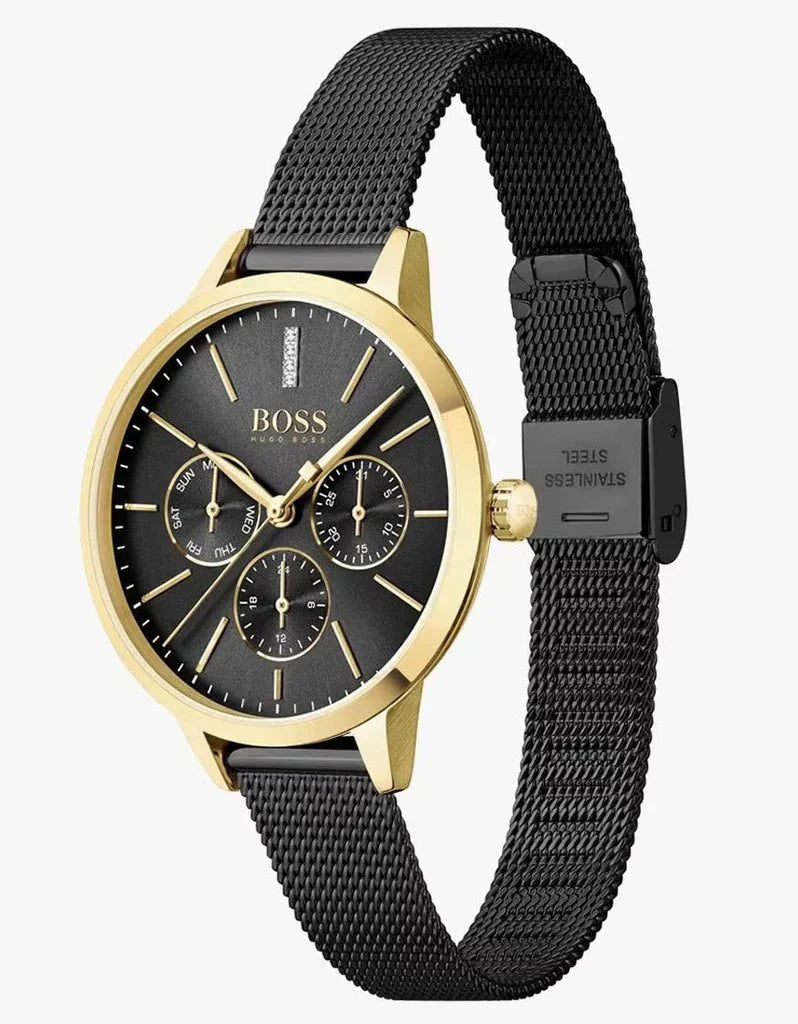 Hugo Boss dameur 1502601 Symphony guldfarvet og sort meshlænke lænke