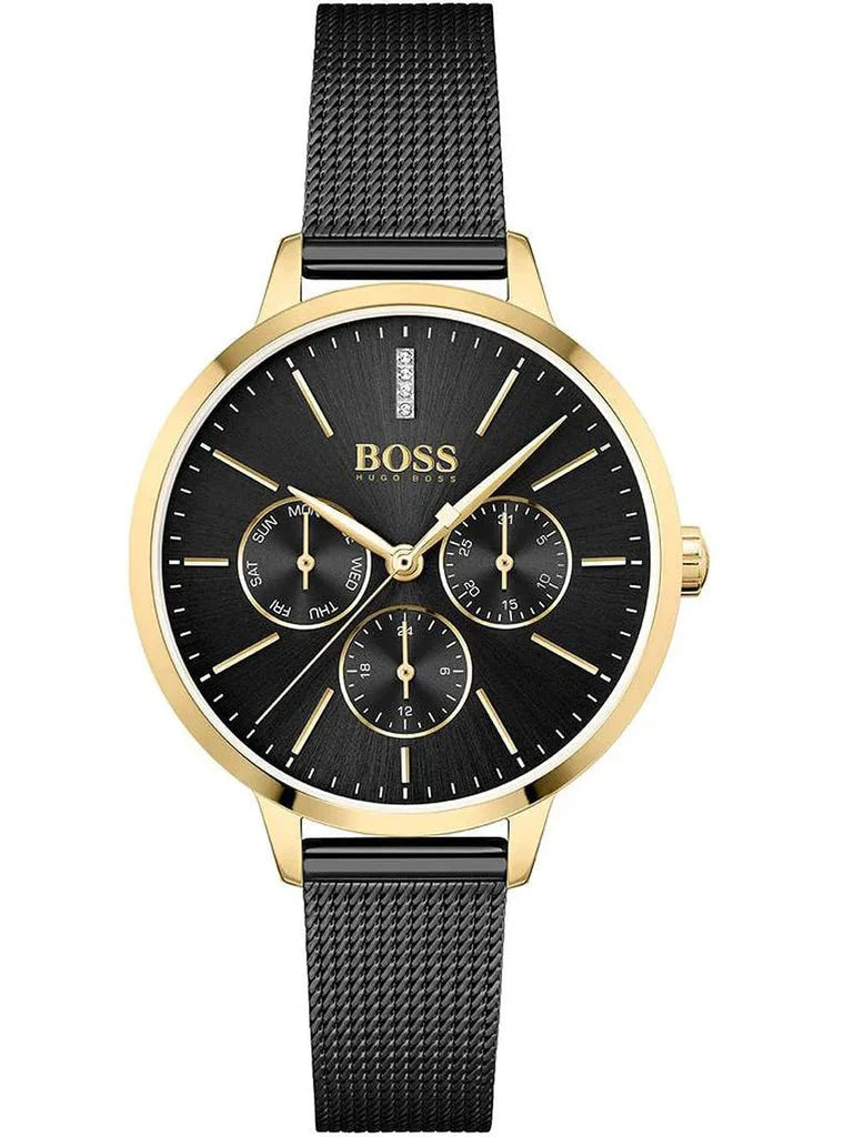 Hugo Boss dameur 1502601 Symphony guldfarvet og sort meshlænke lænke