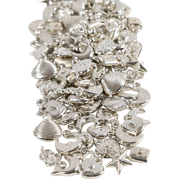 Sølvcharms, str. 15-20 mm, hulstr. 3 mm, ca. 200 stk., 80 g/ 1 pk.