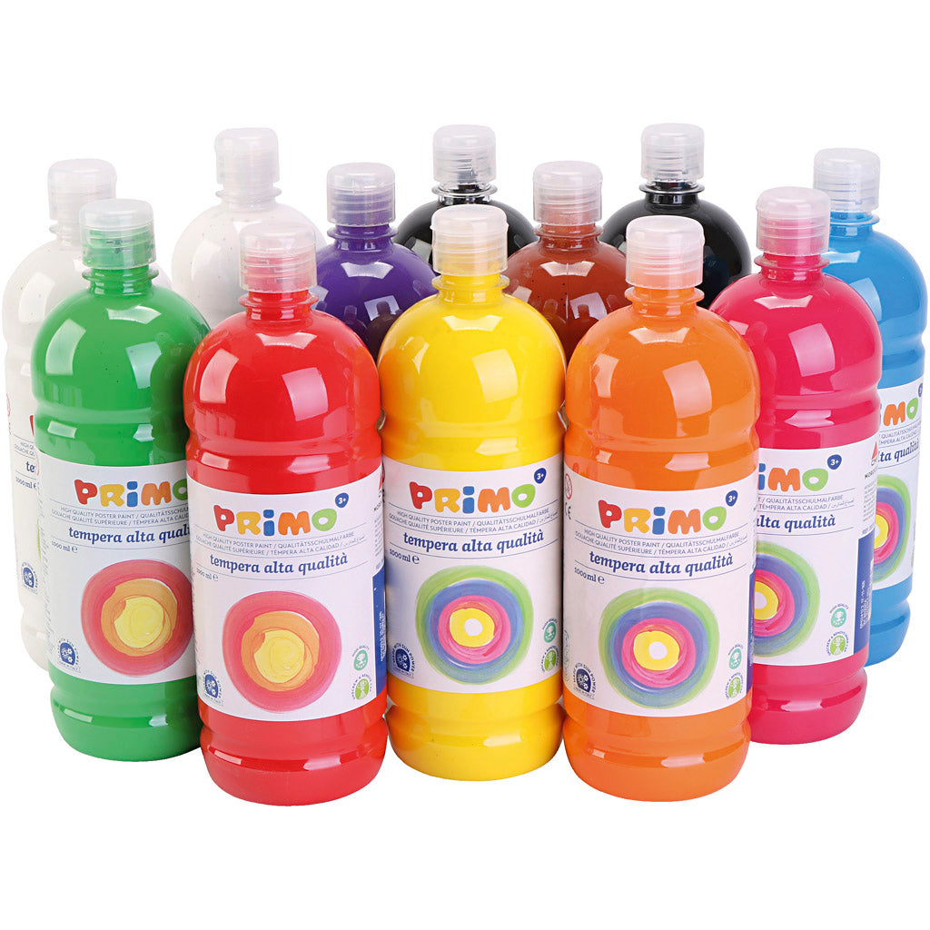 Mat Temperamaling - Assorterede Farver, 12x1000 ml
