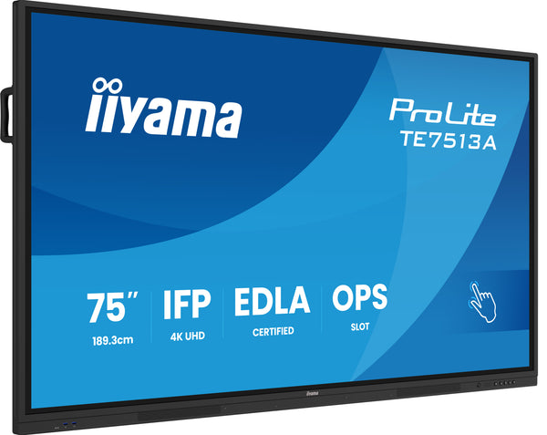 iiyama TE7513A-B1AG skilte display Interaktivt fladpanel 190,5 cm (75) Wi-Fi 450 cd/m² 4K Ultra HD Sort Berøringsskærm Indbygget processer Android 18/7