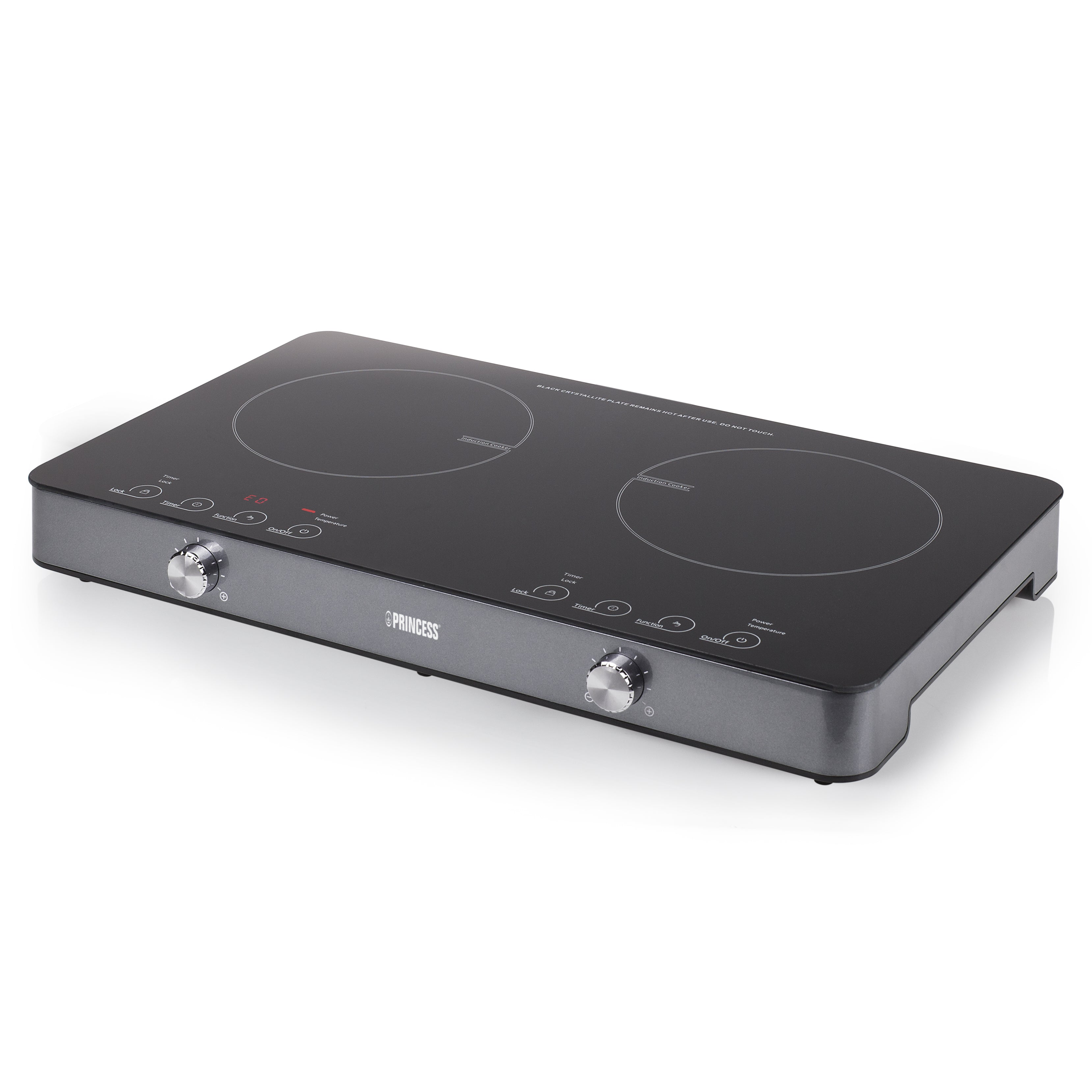 Princess 303011, Sort, Sølv, Bordplade, 58 cm, Zone induktionskogeplade, Glas, 2 zones