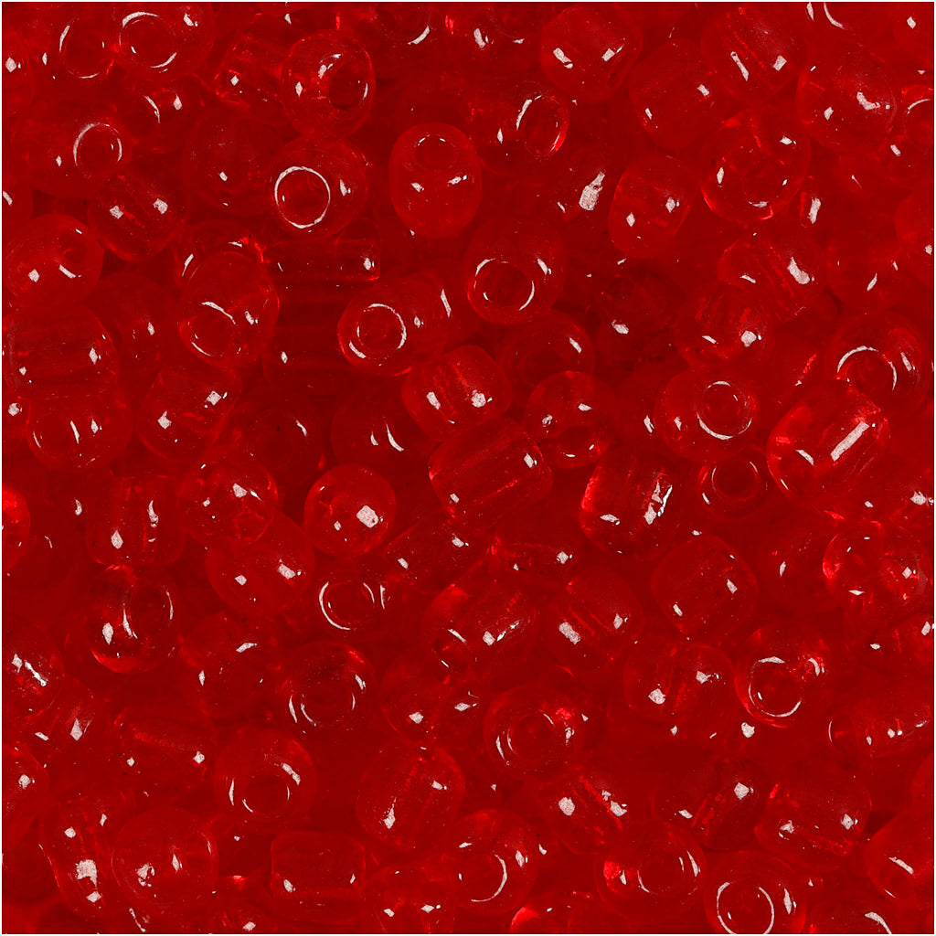Rocaiperler, diam. 4 mm, str. 6/0, hulstr. 0,9-1,2 mm, klar rød, 25 g/ 1 pk.