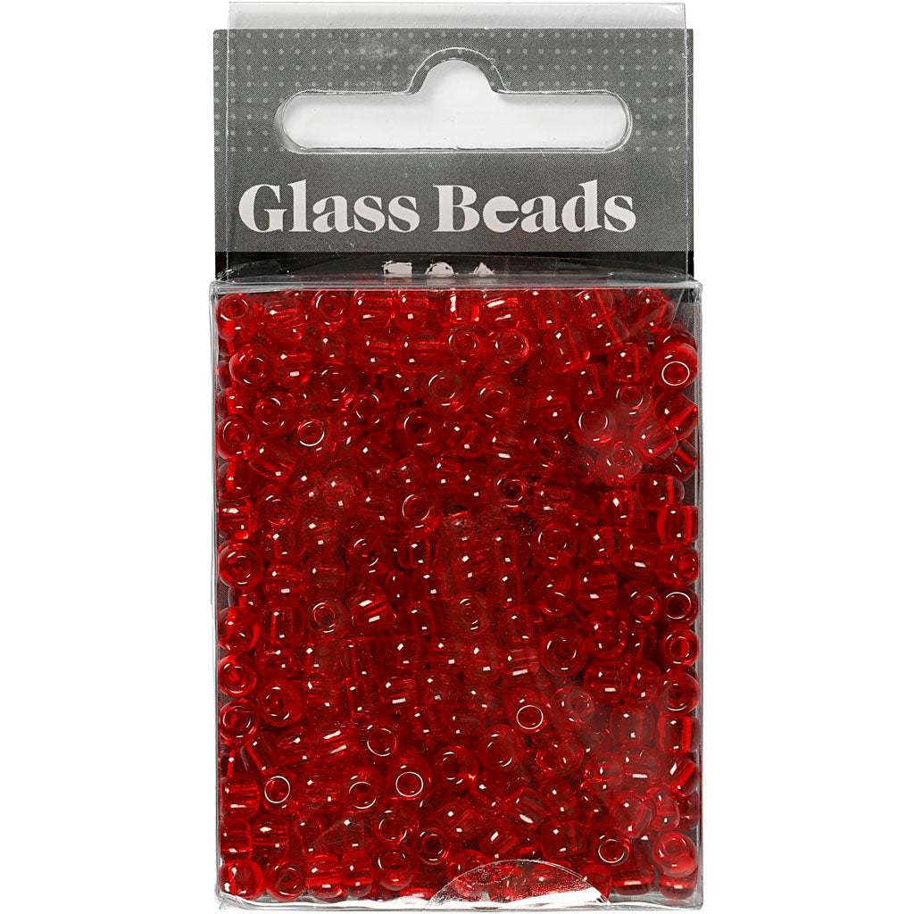 Rocaiperler, diam. 4 mm, str. 6/0, hulstr. 0,9-1,2 mm, klar rød, 25 g/ 1 pk.