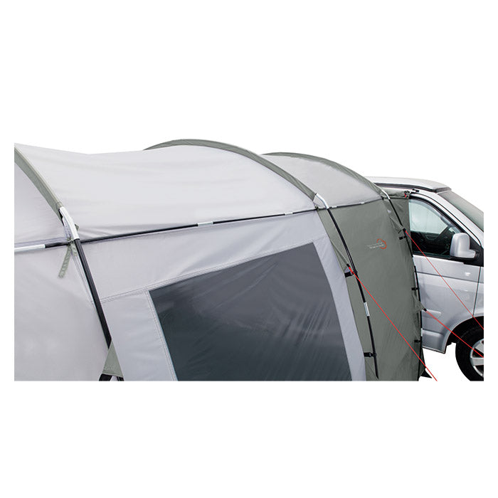 Biltelt tunneldesign med frontsolsejl, ståhøjde og ventilering - Easy Camp