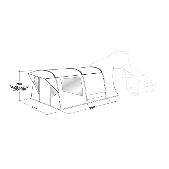 Biltelt tunneldesign med frontsolsejl, ståhøjde og ventilering - Easy Camp