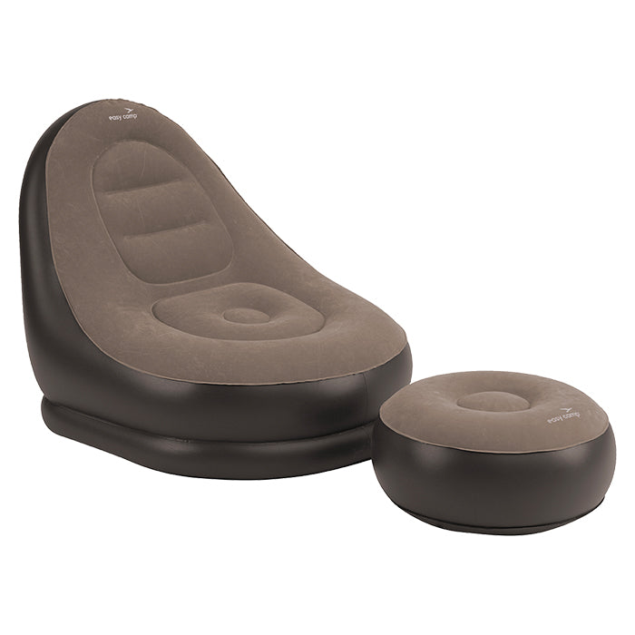 Oppustelig loungestol og puf Maple - brun, velour, 100 kg max belastning - Easy Camp