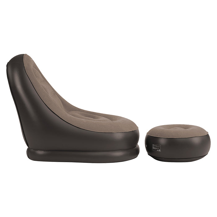 Oppustelig loungestol og puf Maple - brun, velour, 100 kg max belastning - Easy Camp