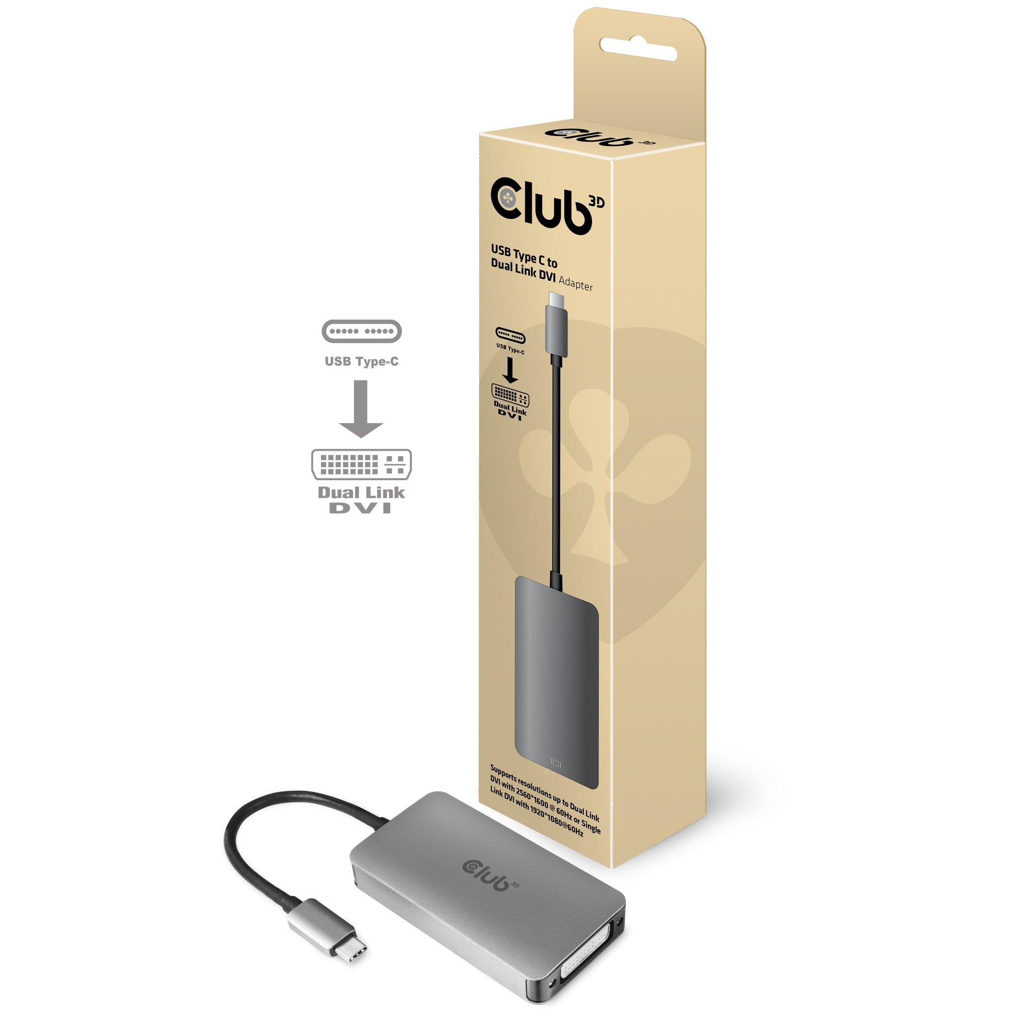 Club 3D CAC-1510 USB-C Gen1 til DVI-I adapter Grå