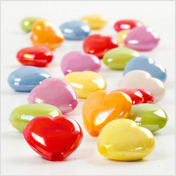 Hjerteperler, str. 15x15 mm, hulstr. 3 mm, ass. farver, 465 g, 700 ml/ 1 ds.