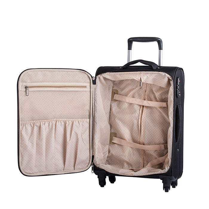 Trolleysæt 3 stk blød kabinekuffert, mellem og stor, TSA-lås, 4 dobbelthjul - Bon Goût