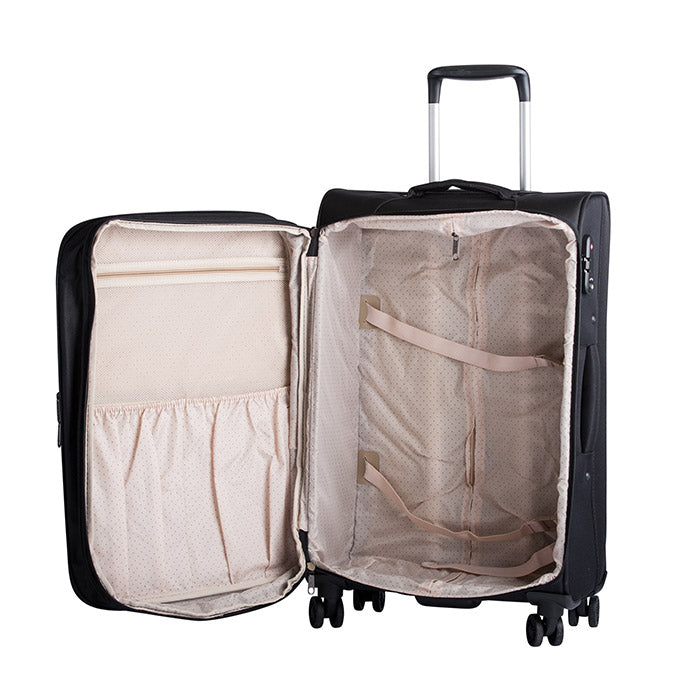 Trolleysæt 3 stk blød kabinekuffert, mellem og stor, TSA-lås, 4 dobbelthjul - Bon Goût