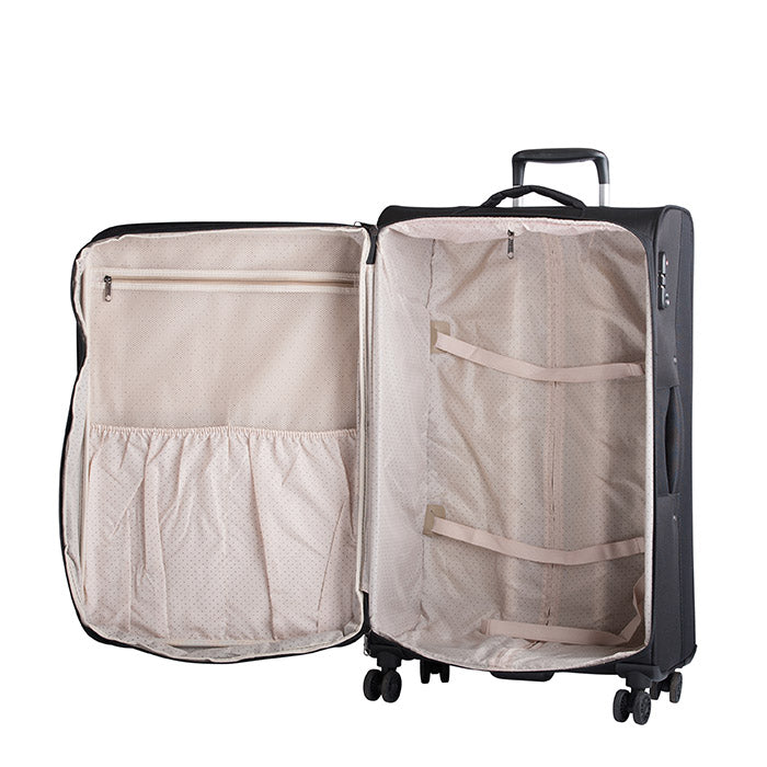 Trolleysæt 3 stk blød kabinekuffert, mellem og stor, TSA-lås, 4 dobbelthjul - Bon Goût