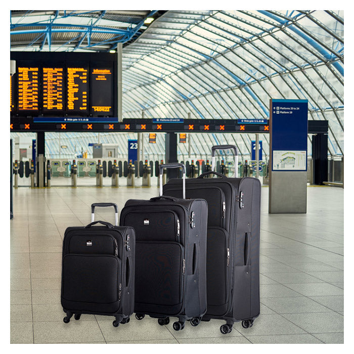 Trolleysæt 3 stk blød kabinekuffert, mellem og stor, TSA-lås, 4 dobbelthjul - Bon Goût