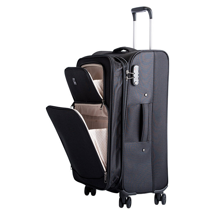 Blødt 2-pak trolleysæt kabine+stor sort med TSA-lås og dobbelthjul - Bon Goût