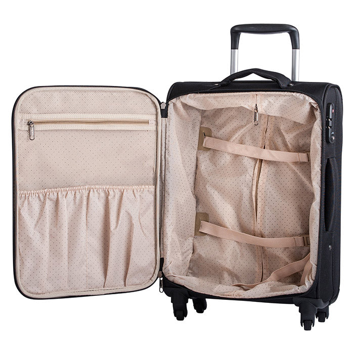 Blødt 2-pak trolleysæt kabine+stor sort med TSA-lås og dobbelthjul - Bon Goût